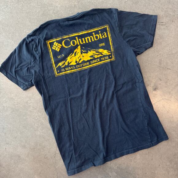 Vintage Y2k Columbia Sportswear Navy Hike Outdoors Camping Graphic Tee Medium - Picture 1 of 5